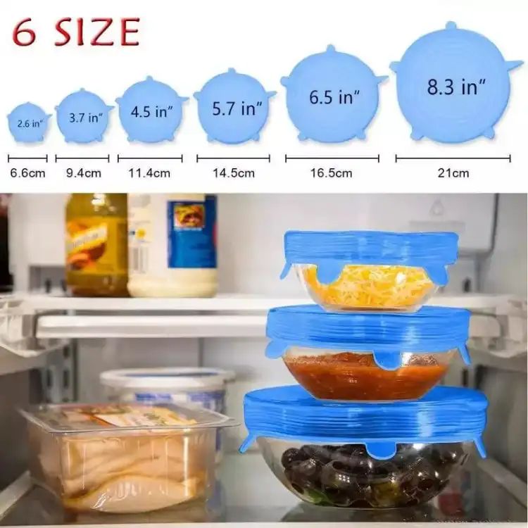 6Pcs Universal Food Silicone Cover Silicone Stretch Lids For Cookware Reusable Stretch Lids