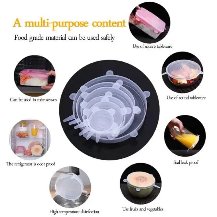 6Pcs Universal Food Silicone Cover Silicone Stretch Lids For Cookware Reusable Stretch Lids