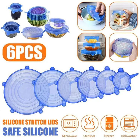6Pcs Universal Food Silicone Cover Silicone Stretch Lids For Cookware Reusable Stretch Lids