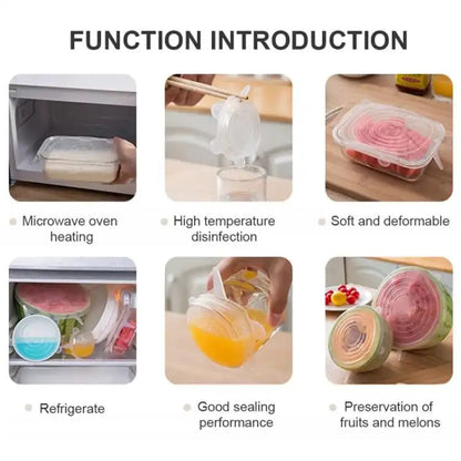 6Pcs Universal Food Silicone Cover Silicone Stretch Lids For Cookware Reusable Stretch Lids