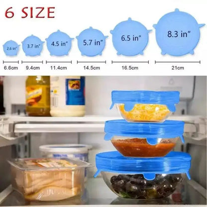 6Pcs Universal Food Silicone Cover Silicone Stretch Lids For Cookware Reusable Stretch Lids