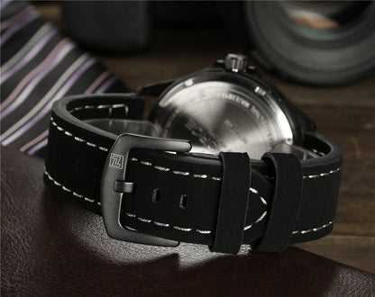 NAVIFORCE Waterproof Military Sport Quartz Men's Watches With Leather Strap White